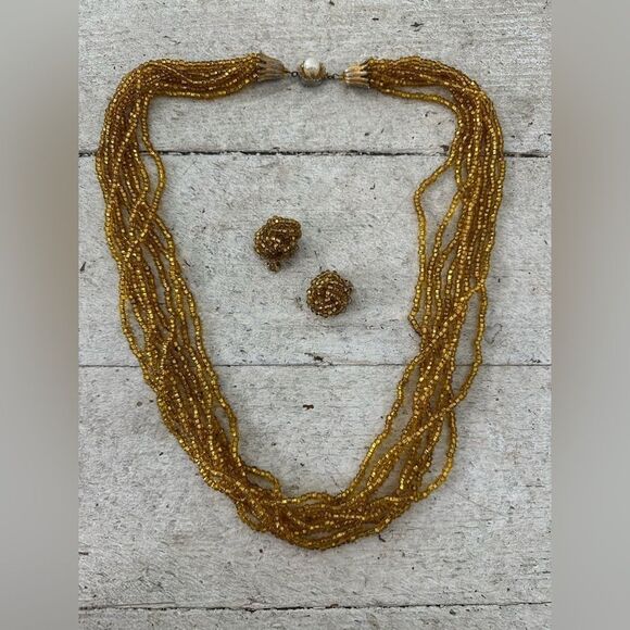 Vintage 1950s Glass Multi-strand Necklace And Earrings - Picture 1 of 10